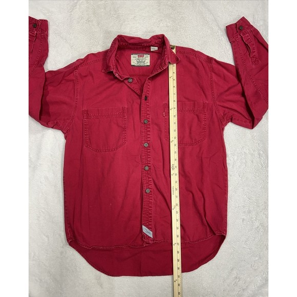 Levi's Jeans Mens Size Medium Red Denim Jean Shirt Western Cowboy Button Up - Picture 6 of 9